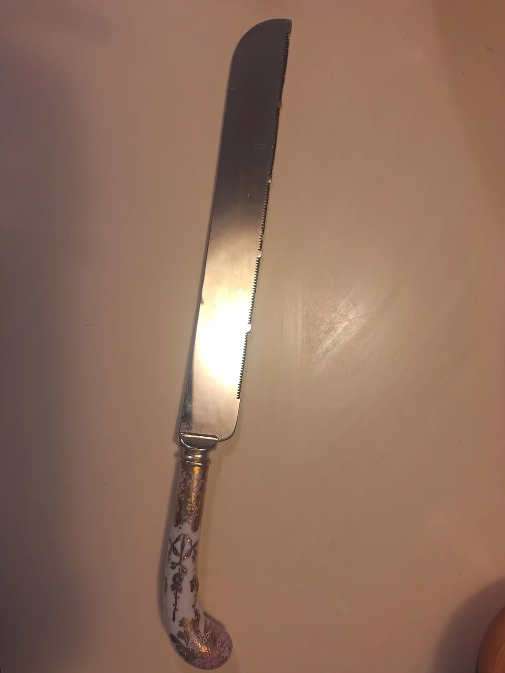 Sheffield England Stainless Cake Pie Bread Knife Floral Ceramic Porcelain Handle
